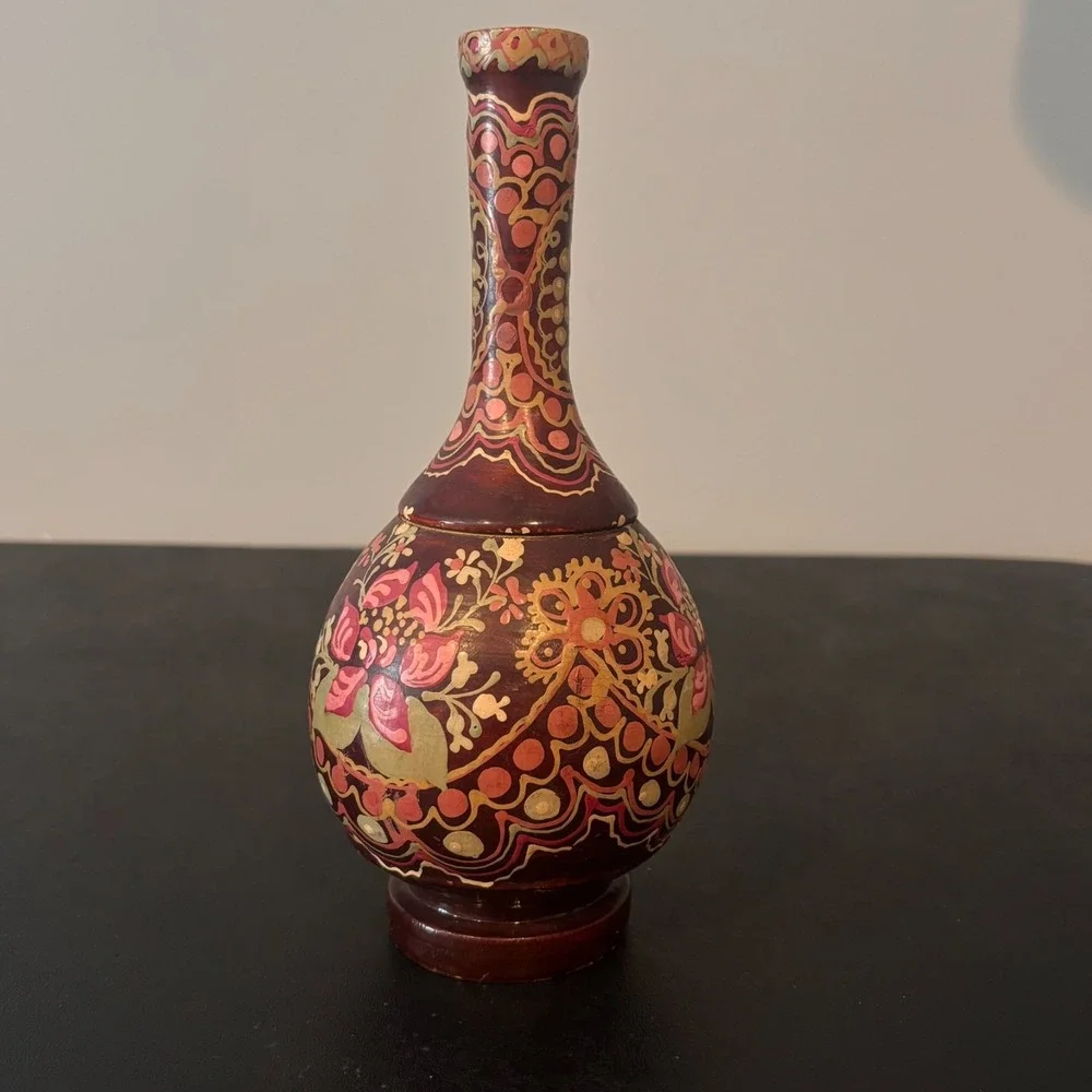 Wooden Handpainted Pink & Brown Floral 9